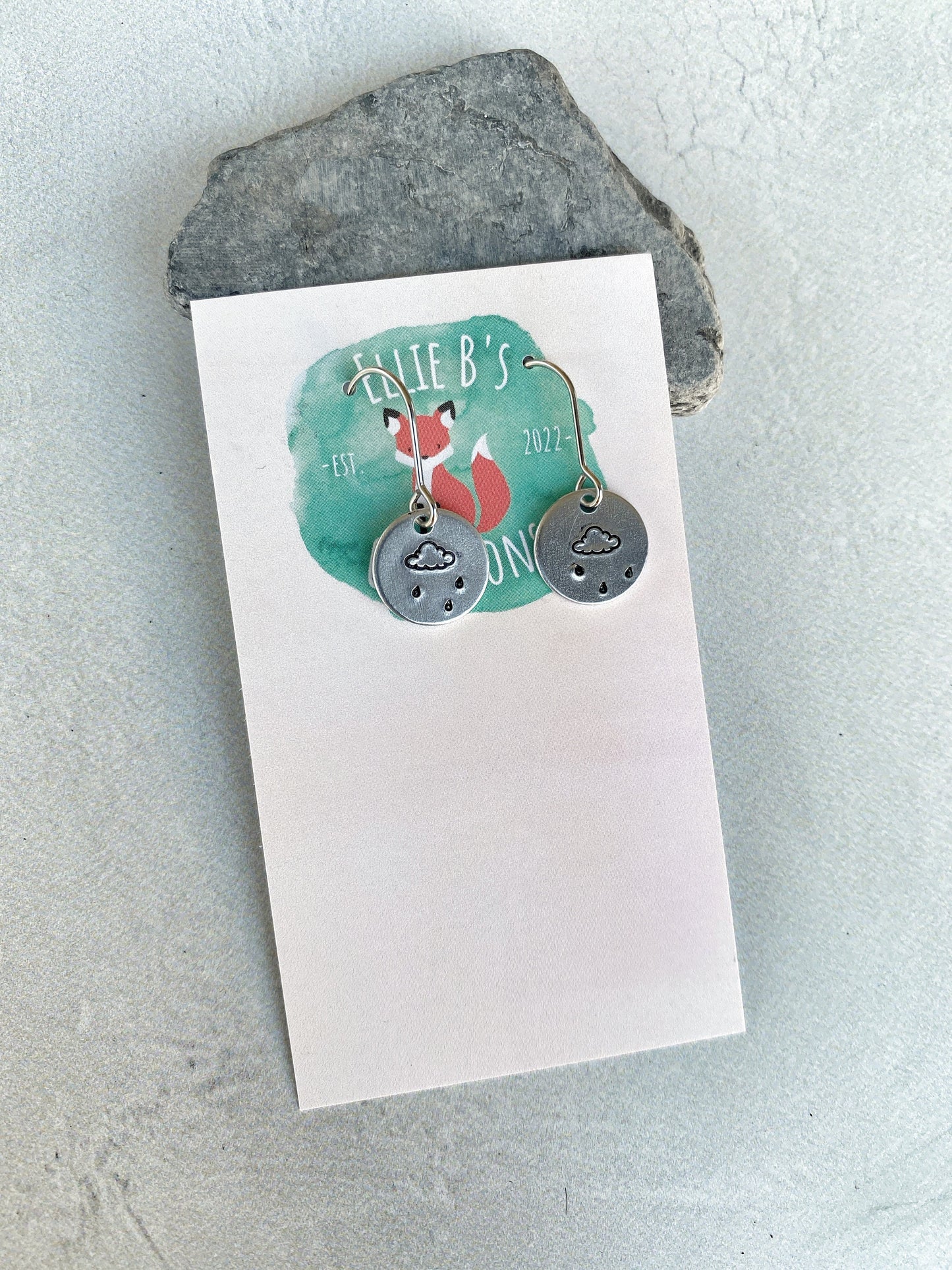 Ellie B's Creations - Round Aluminum Raincloud Earrings - Minimalist Cloud Earrings - Hand Stamped Simple Earrings - Rainstorm Earrings