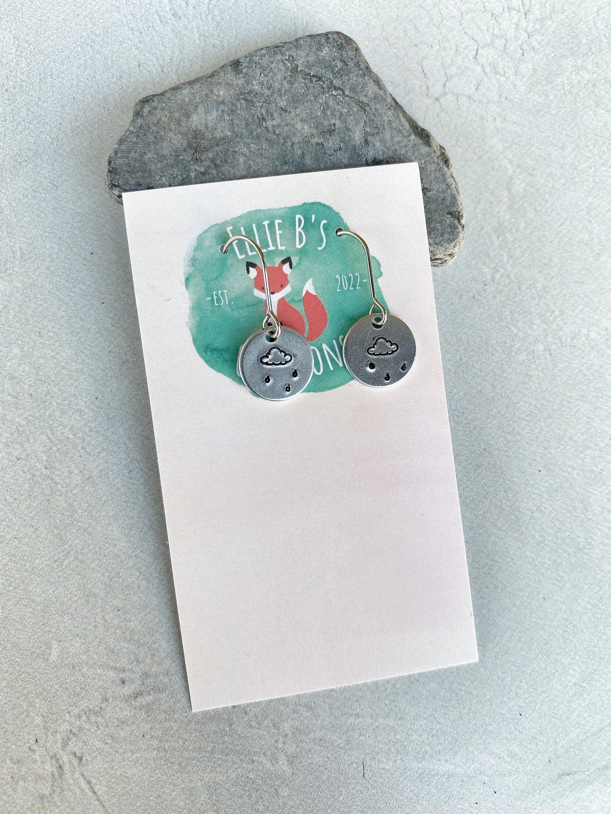 Ellie B's Creations - Round Aluminum Raincloud Earrings - Minimalist Cloud Earrings - Hand Stamped Simple Earrings - Rainstorm Earrings