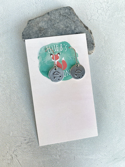 Ellie B's Creations - Round Aluminum Raincloud Earrings - Minimalist Cloud Earrings - Hand Stamped Simple Earrings - Rainstorm Earrings