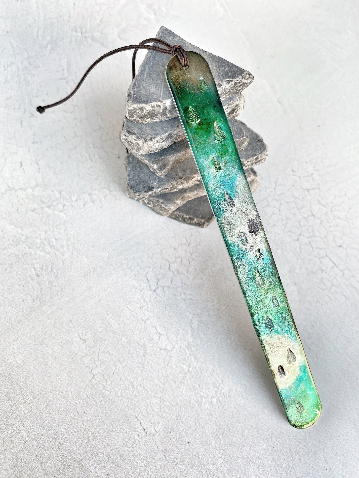 Ellie B's Creations - Metal Sasquatch Bookmark - Handmade Bigfoot Bookmark - Camper Gift - Hiker Gift - Pine Trees Bookmark - Adventure Gift