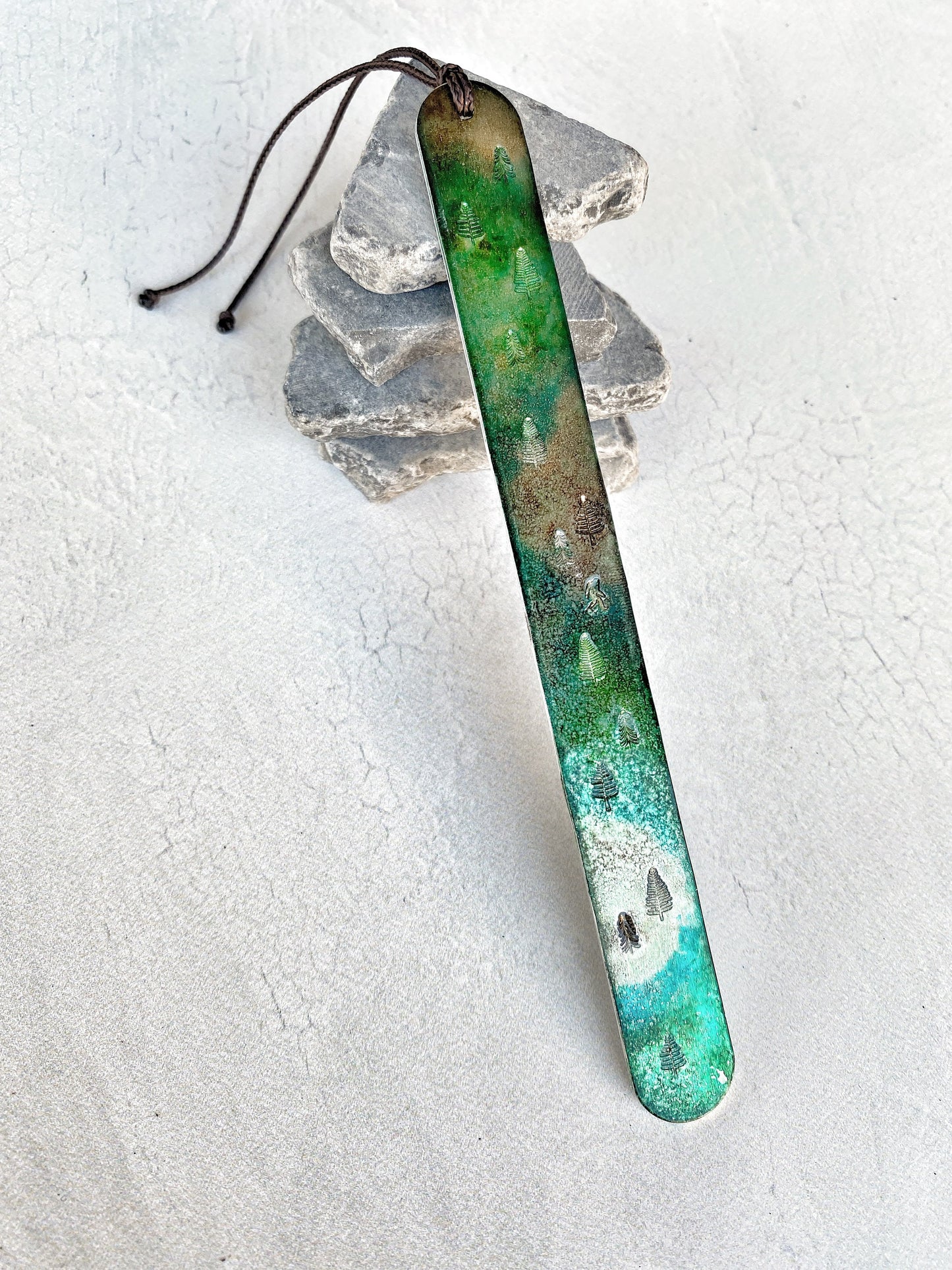 Ellie B's Creations - Metal Sasquatch Bookmark - Handmade Bigfoot Bookmark - Camper Gift - Hiker Gift - Pine Trees Bookmark - Adventure Gift