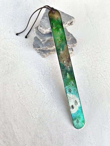 Ellie B's Creations - Metal Sasquatch Bookmark - Handmade Bigfoot Bookmark - Camper Gift - Hiker Gift - Pine Trees Bookmark - Adventure Gift