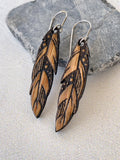 Wood Feather Earrings  - White Oak Engraved Feather Earrings - Laser Cut Earrings - Feather Dangle Earrings - Oak Dangle Earrings