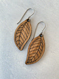 Wood Leaf Earrings  - White Oak Engraved Leaf Earrings - Laser Cut Earrings - Minimalist Feather Dangle Earrings - Oak Dangle Earrings