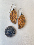 Wood Leaf Earrings  - White Oak Engraved Leaf Earrings - Laser Cut Earrings - Minimalist Feather Dangle Earrings - Oak Dangle Earrings