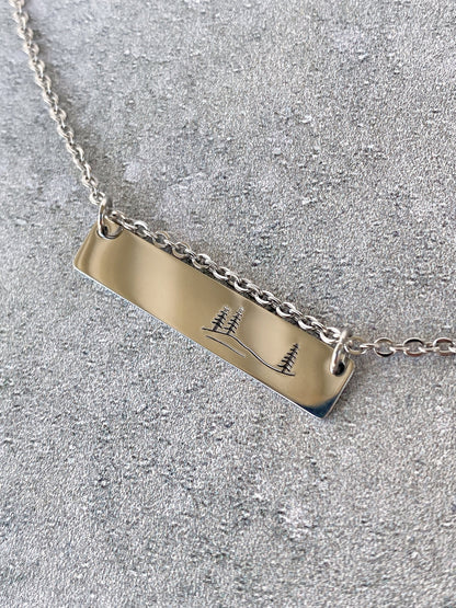 Rolling Hills and Pines Necklace - Forest Necklace - 18" Stainless Steel Stamped Camping Bar Necklace - Minimalist Nature Bar Necklace