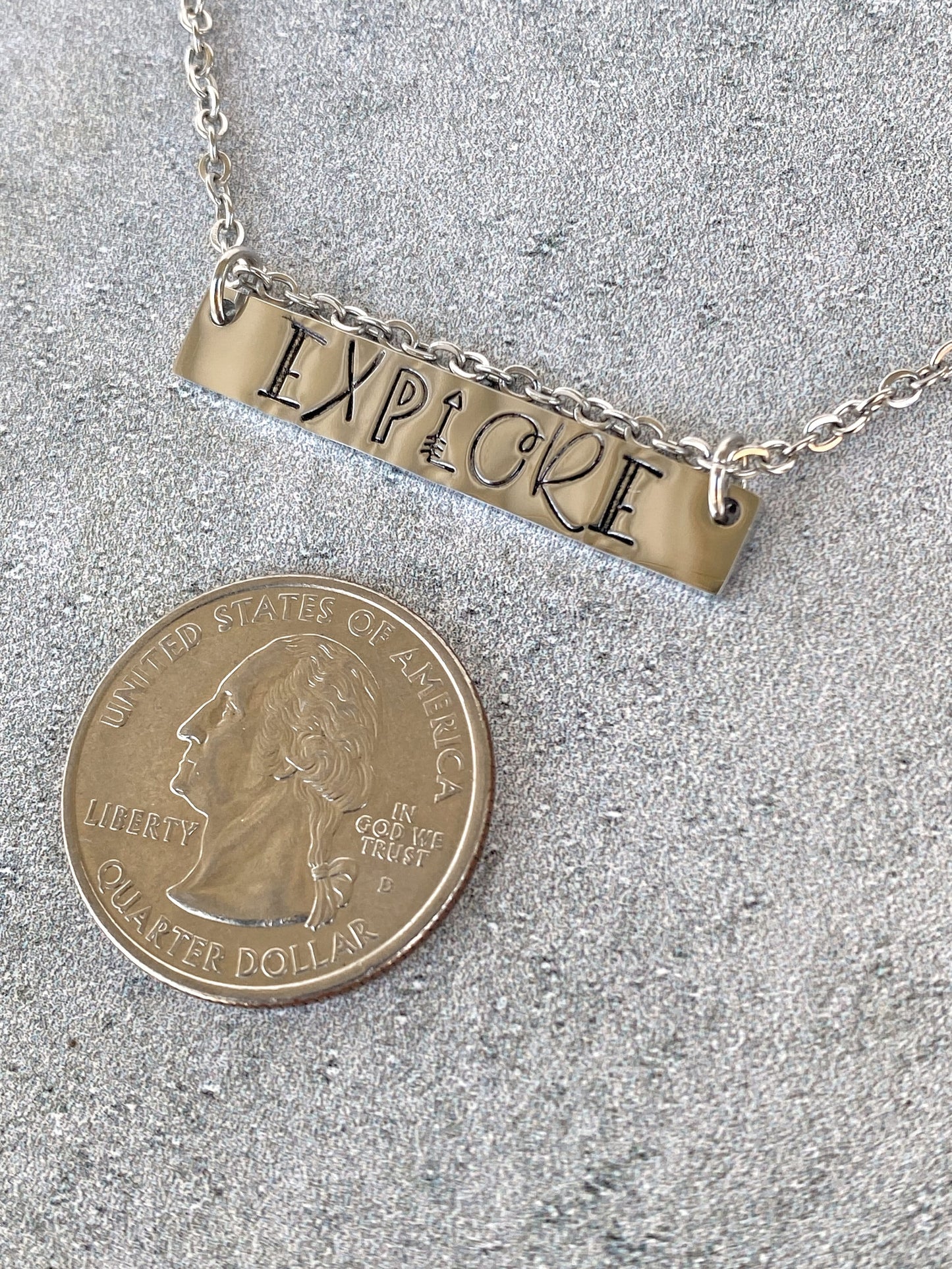 Explore Necklace - Travel Adventure Necklace - 18" Stainless Steel Stamped Wanderlust Bar Necklace - Camping Necklace - Travel Necklace