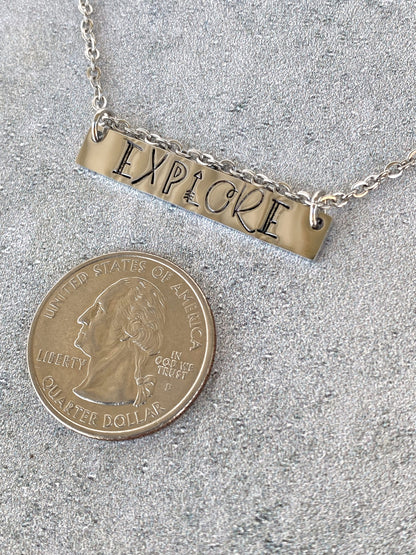 Explore Necklace - Travel Adventure Necklace - 18" Stainless Steel Stamped Wanderlust Bar Necklace - Camping Necklace - Travel Necklace