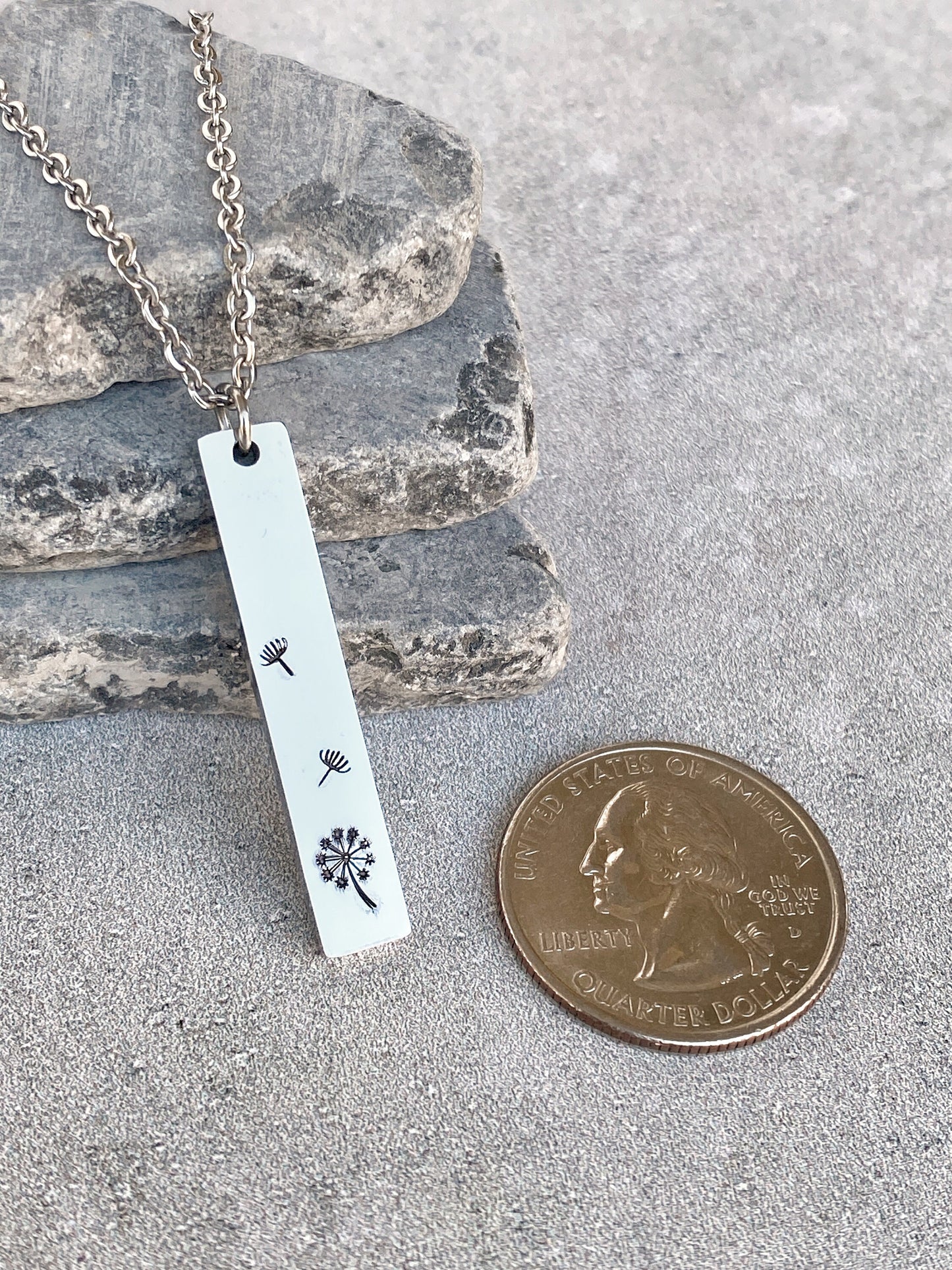 Blowing Dandelions Necklace - Dandelion Pendant - Stainless Steel Stamped Spring Necklace - Minimalist Dandelion Necklace - Summer Necklace