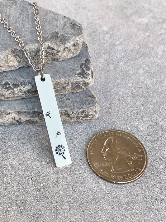 Blowing Dandelions Necklace - Dandelion Pendant - Stainless Steel Stamped Spring Necklace - Minimalist Dandelion Necklace - Summer Necklace