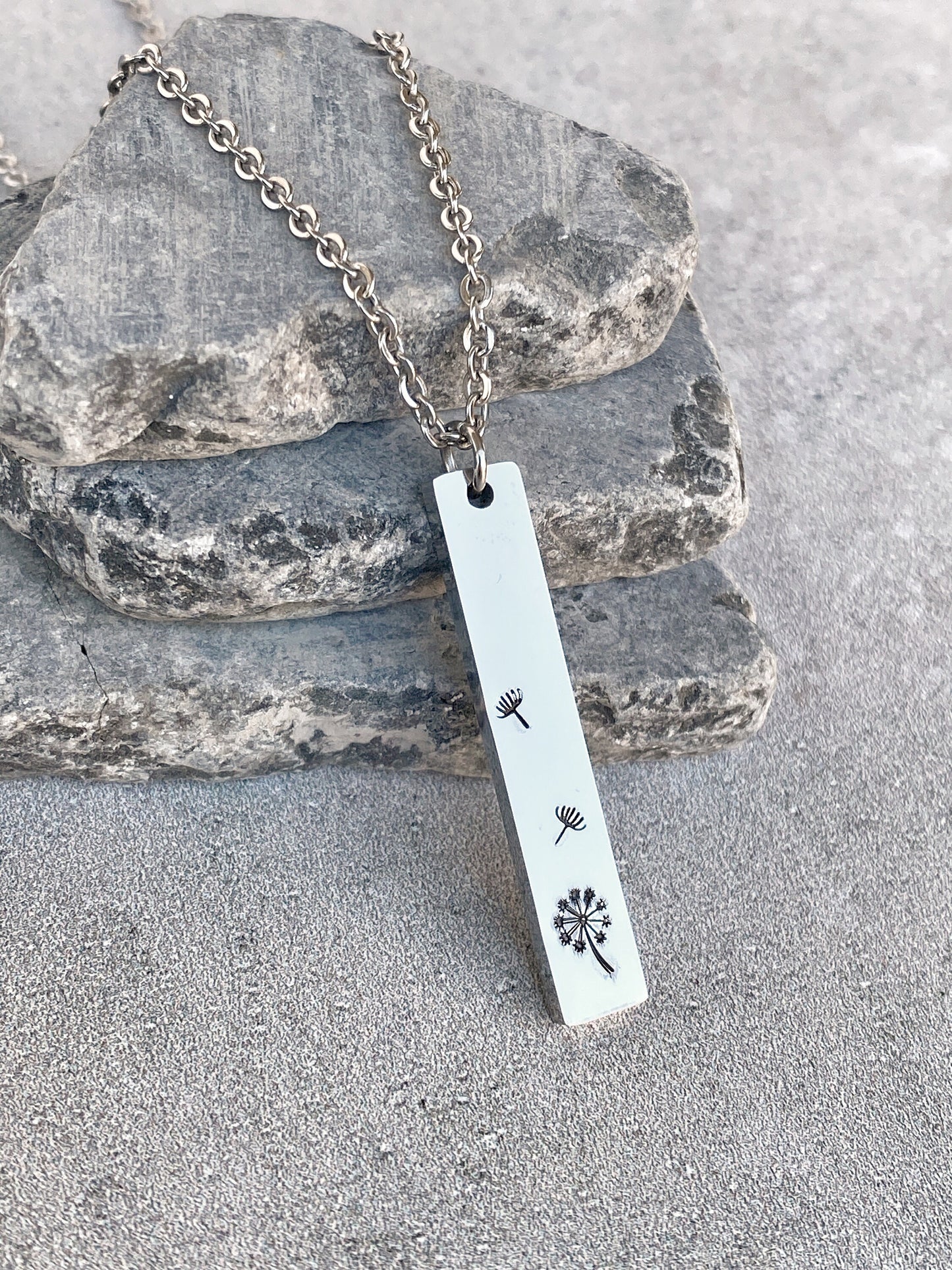 Blowing Dandelions Necklace - Dandelion Pendant - Stainless Steel Stamped Spring Necklace - Minimalist Dandelion Necklace - Summer Necklace