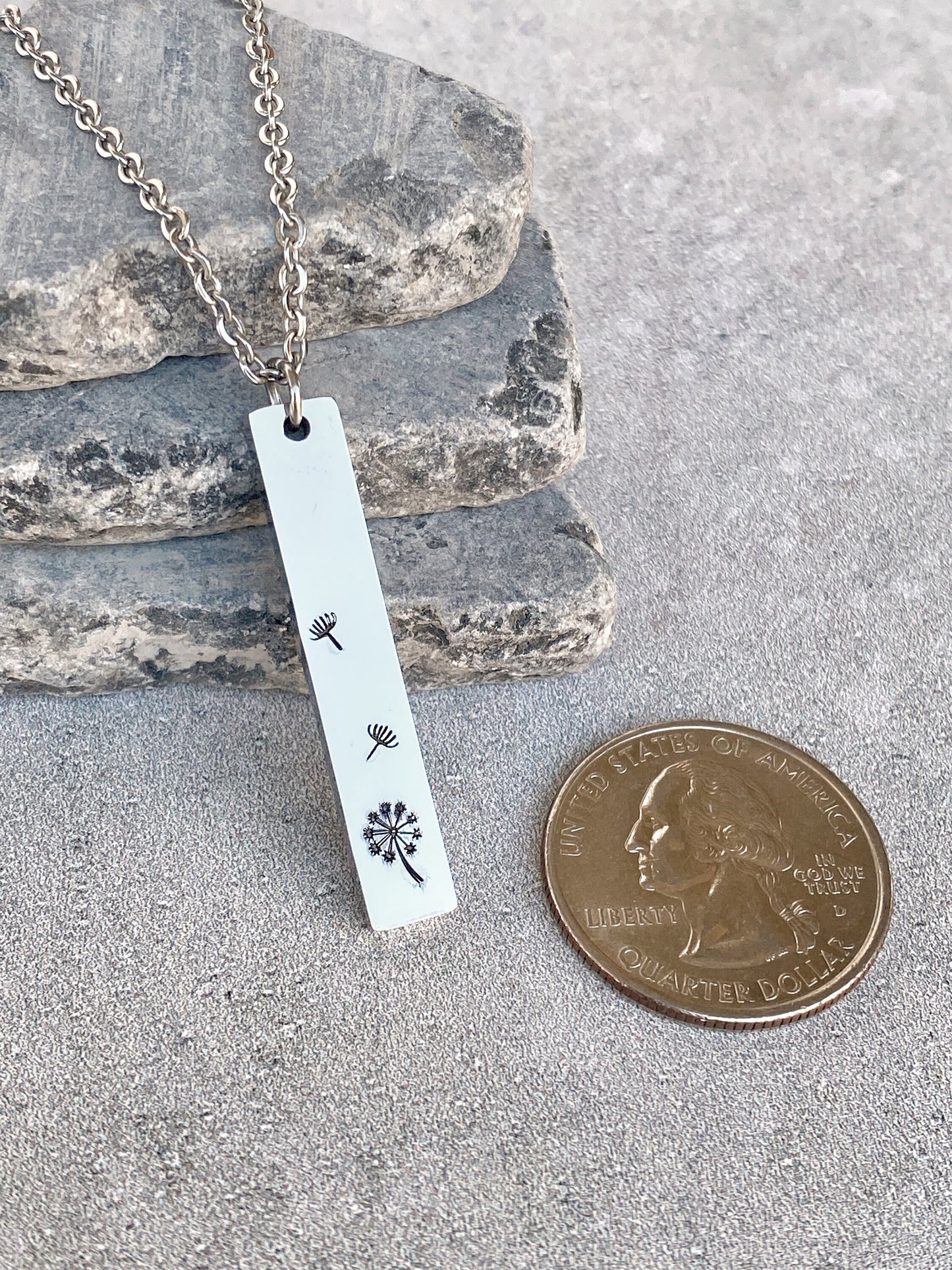 Blowing Dandelions Necklace - Dandelion Pendant - Stainless Steel Stamped Spring Necklace - Minimalist Dandelion Necklace - Summer Necklace