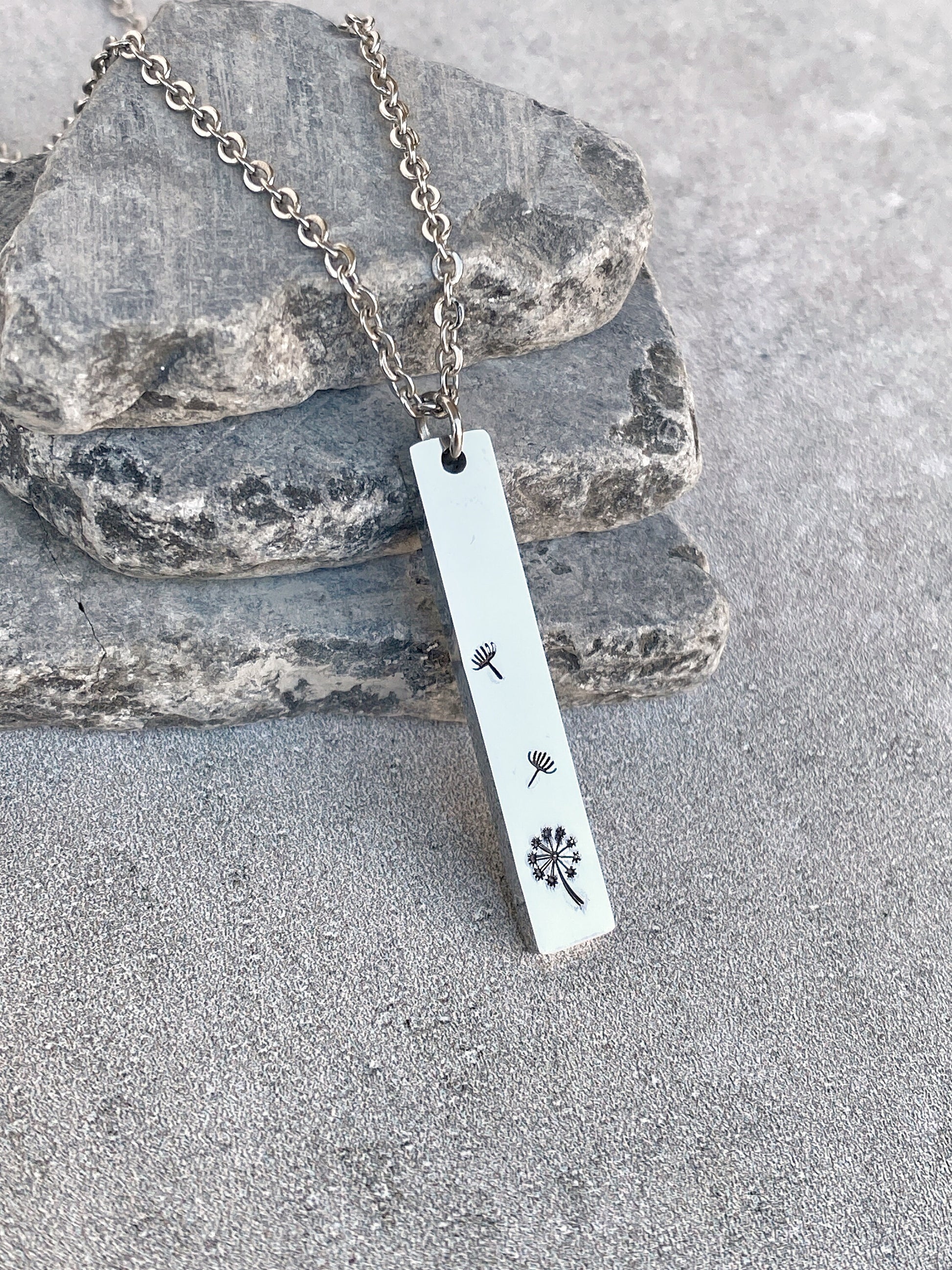 Blowing Dandelions Necklace - Dandelion Pendant - Stainless Steel Stamped Spring Necklace - Minimalist Dandelion Necklace - Summer Necklace