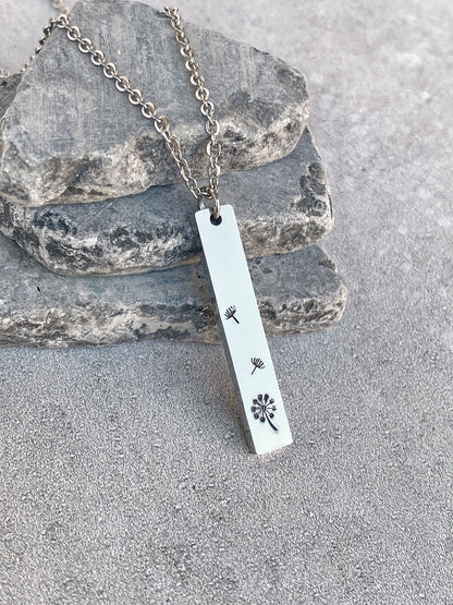 Blowing Dandelions Necklace - Dandelion Pendant - Stainless Steel Stamped Spring Necklace - Minimalist Dandelion Necklace - Summer Necklace