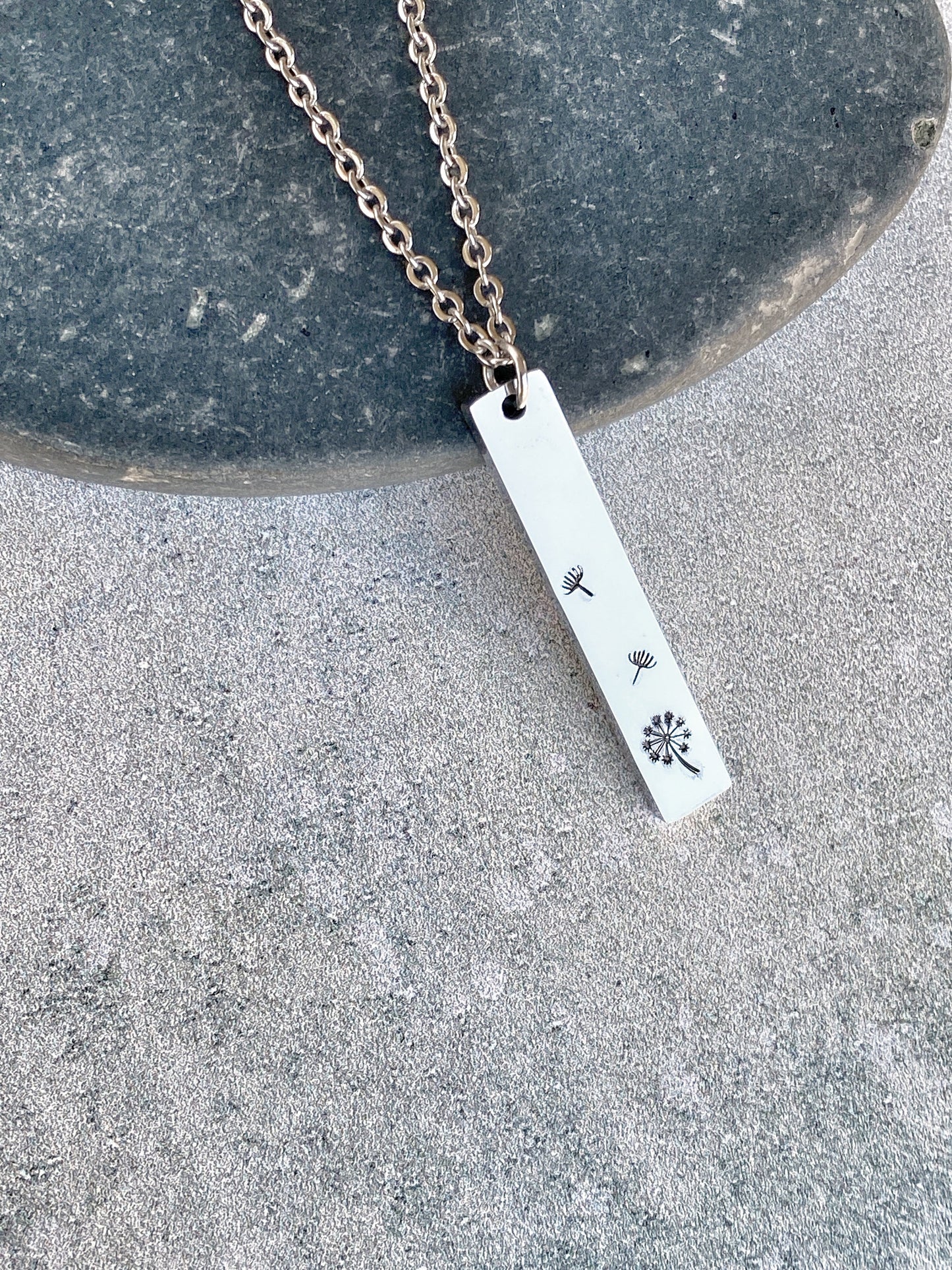 Blowing Dandelions Necklace - Dandelion Pendant - Stainless Steel Stamped Spring Necklace - Minimalist Dandelion Necklace - Summer Necklace