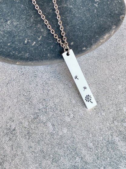 Blowing Dandelions Necklace - Dandelion Pendant - Stainless Steel Stamped Spring Necklace - Minimalist Dandelion Necklace - Summer Necklace
