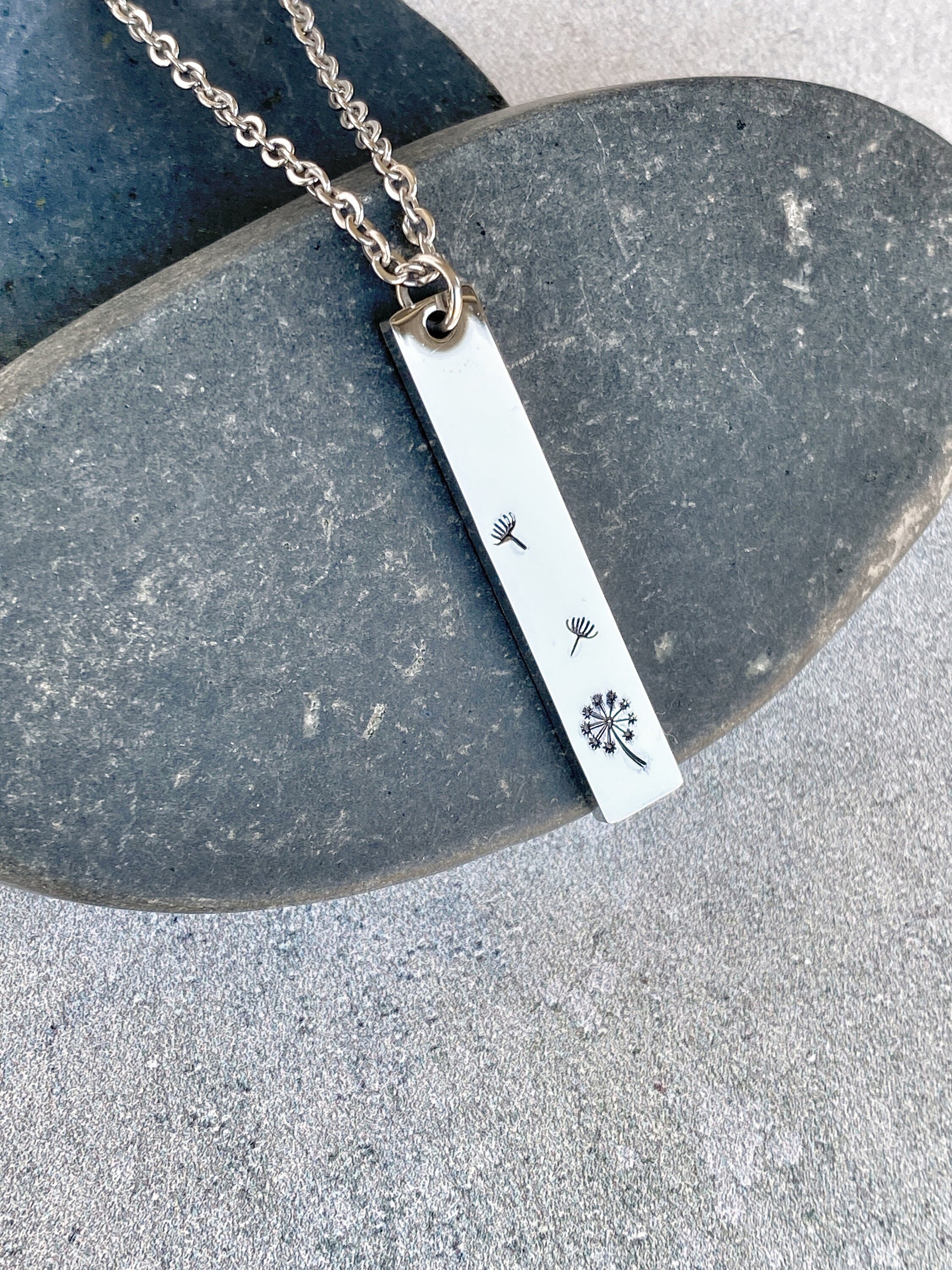 Blowing Dandelions Necklace - Dandelion Pendant - Stainless Steel Stamped Spring Necklace - Minimalist Dandelion Necklace - Summer Necklace