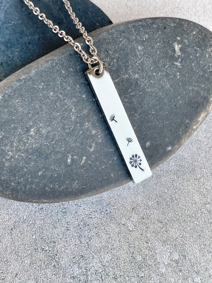 Blowing Dandelions Necklace - Dandelion Pendant - Stainless Steel Stamped Spring Necklace - Minimalist Dandelion Necklace - Summer Necklace