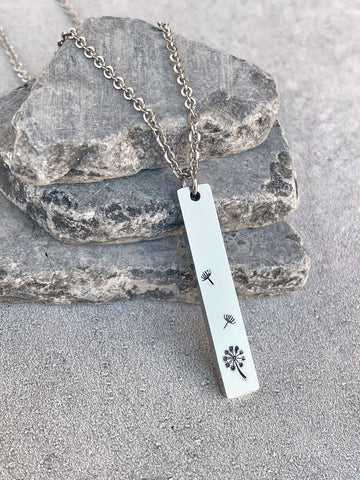 Blowing Dandelions Necklace - Dandelion Pendant - Stainless Steel Stamped Spring Necklace - Minimalist Dandelion Necklace - Summer Necklace