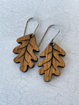 Wood Oak Leaf Earrings  - White Oak Engraved Feather Earrings - Laser Cut Earrings - Oak Leaf Dangle Earrings - Oak Dangle Earrings