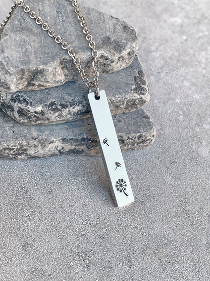 Blowing Dandelions Necklace - Dandelion Pendant - Stainless Steel Stamped Spring Necklace - Minimalist Dandelion Necklace - Summer Necklace