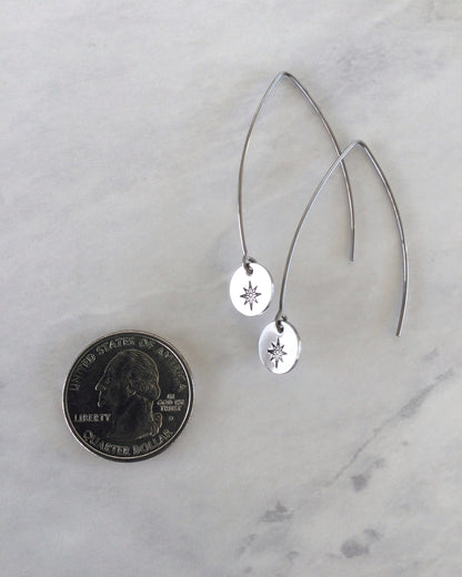 Compass Rose Long Round Stainless Steel Earrings