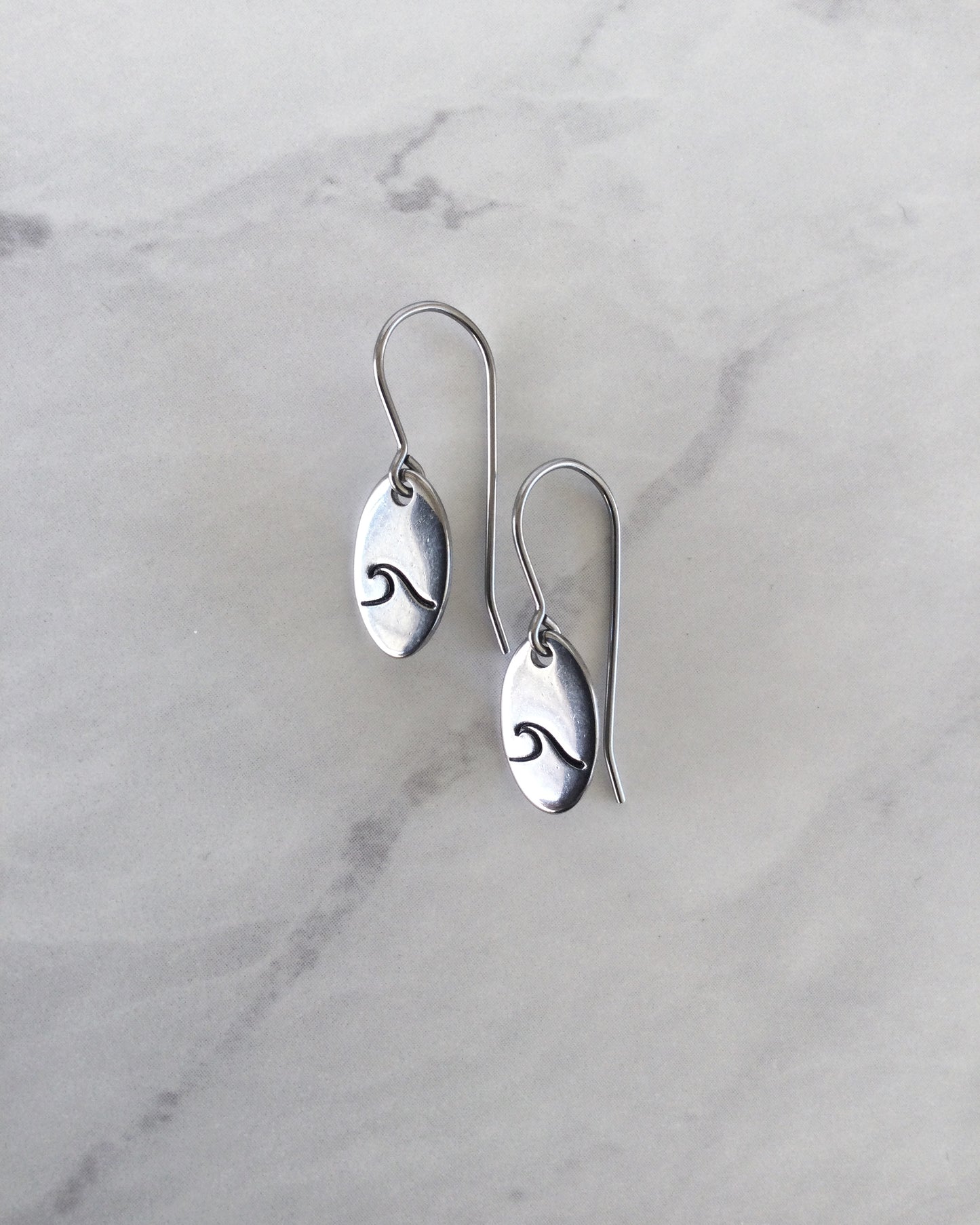 Single Wave Oval Stainless Steel Earrings