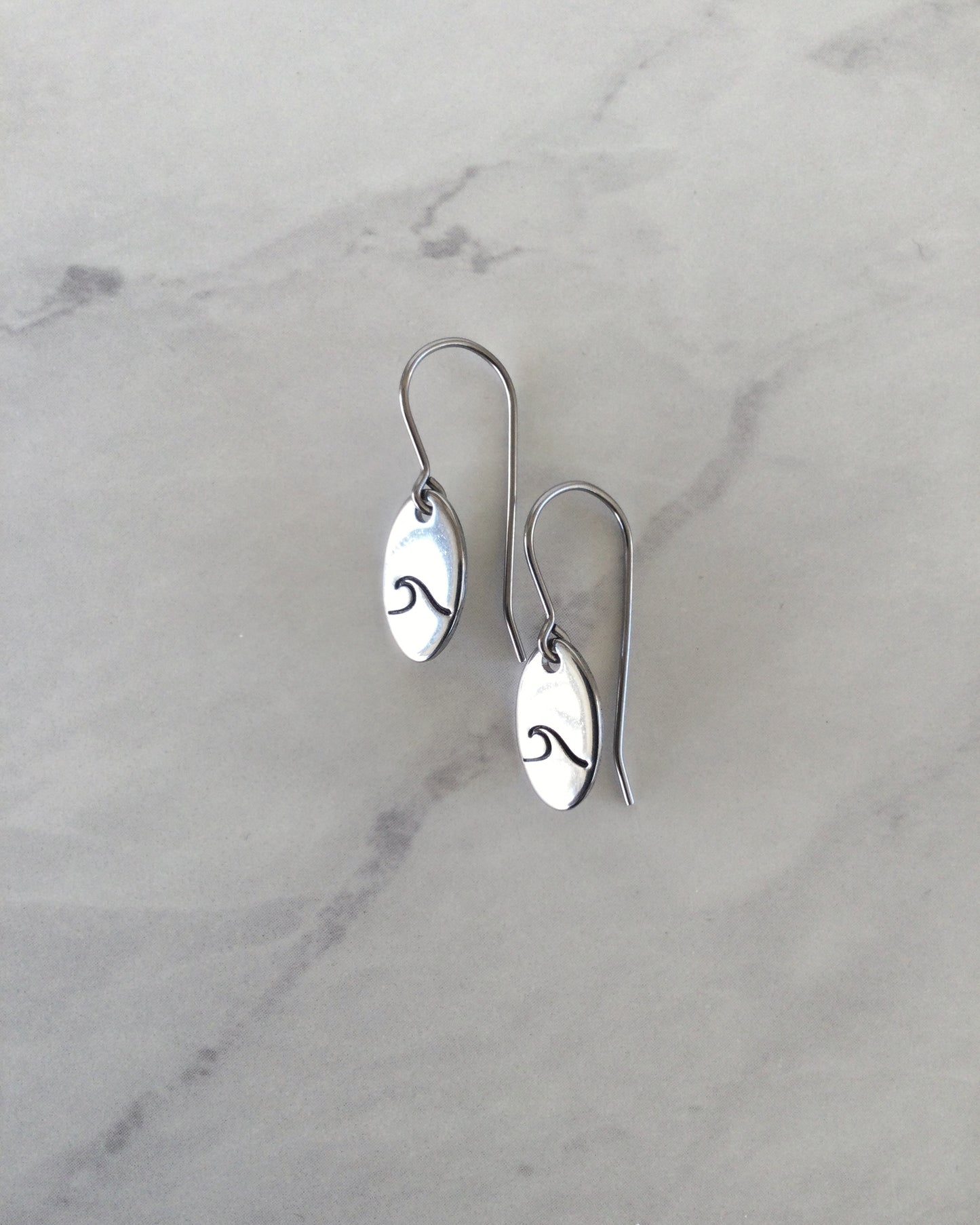 Single Wave Oval Stainless Steel Earrings