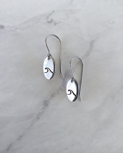 Single Wave Oval Stainless Steel Earrings