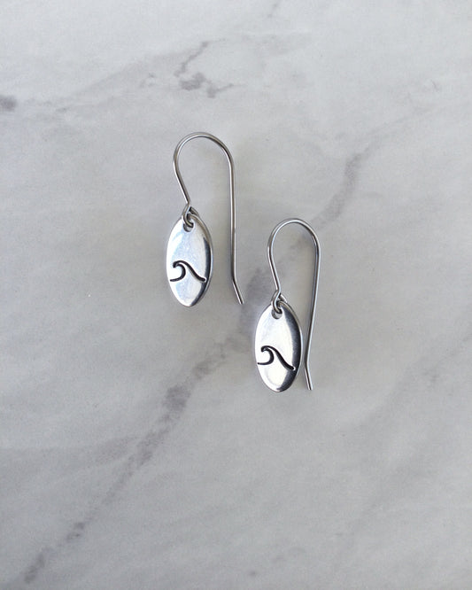 Single Wave Oval Stainless Steel Earrings