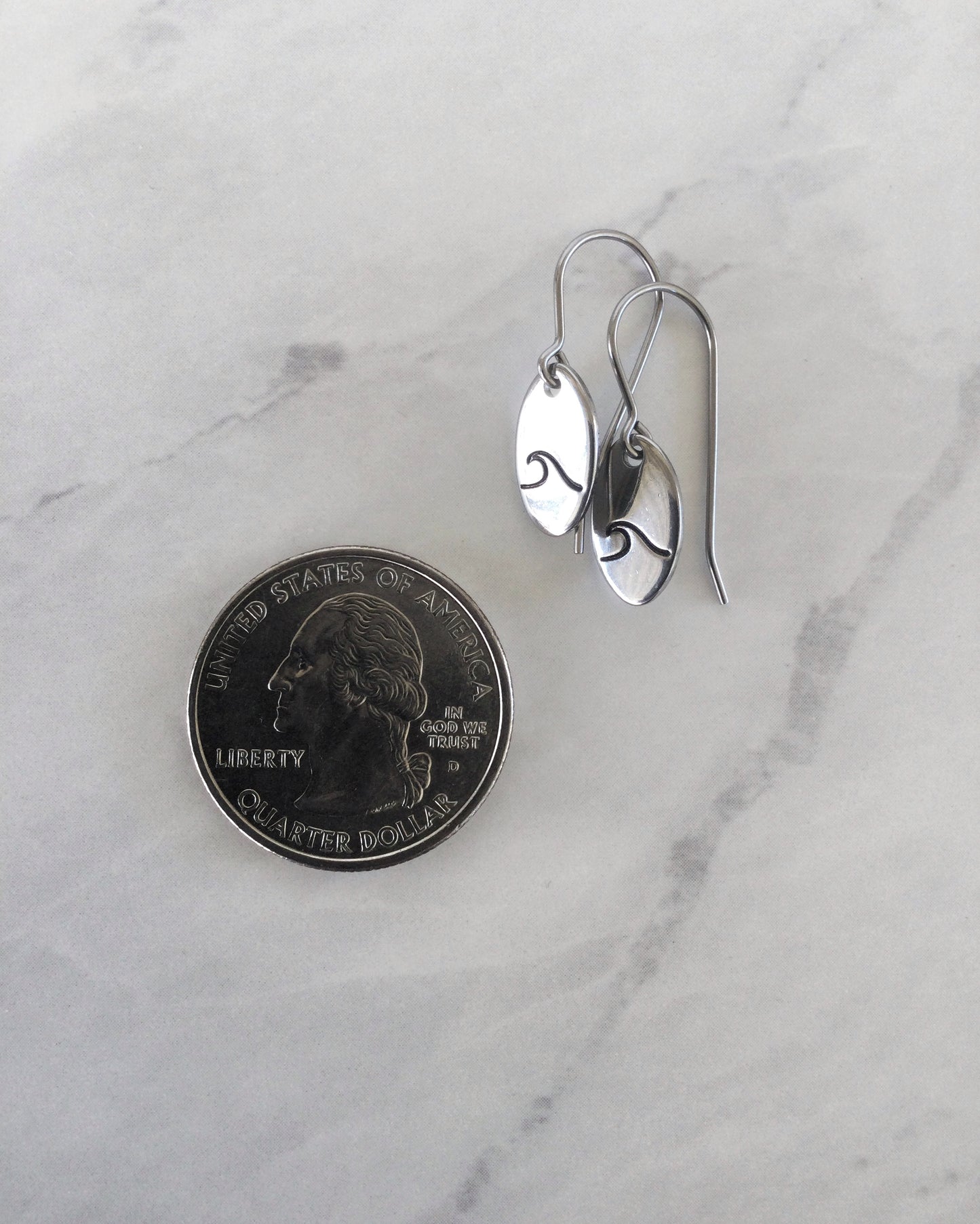 Single Wave Oval Stainless Steel Earrings