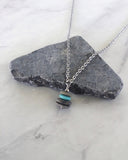 4 Stone Aqua Glass & Flat Pebble Cairn Necklace