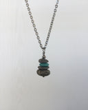 4 Stone Aqua Glass & Flat Pebble Cairn Necklace