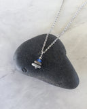 Delicate 3 Stone Periwinkle Glass & Flat Pebble Cairn Necklace